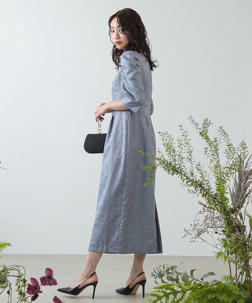 Kana ドレス ジャガード パフスリーブ ワンピース パーティー ドレス