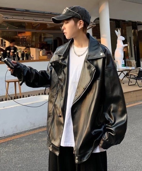 革ジャン ライダース PUビッグシルエットダブルライダースジャケット