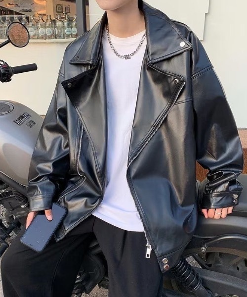 革ジャン ライダース PUビッグシルエットダブルライダースジャケット