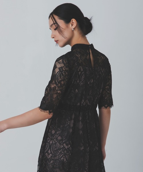 Rose of Sharon ドレス スタンドカラー総レースフレアドレス