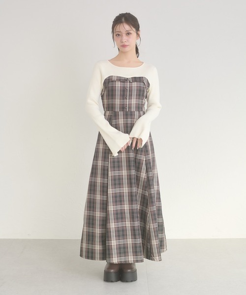 Ambre Neige（アンブルネージュ） ワンピース knit docking back lace