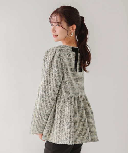 Fit more（フィットモア） ツイードバックベロアリボンペプラム