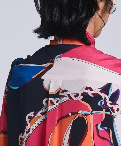 Sov. シャツ ブラウス プリント柄ボウタイブラウス レディース