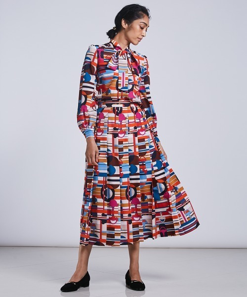 Sov. シャツ ブラウス プリント柄ボウタイブラウス レディース