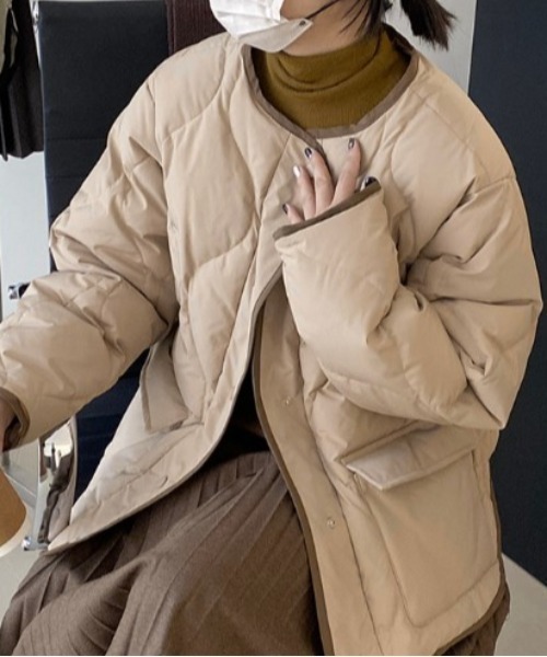 sorule ジャケット ノーカラージャケット バイカラーパイピングキルト