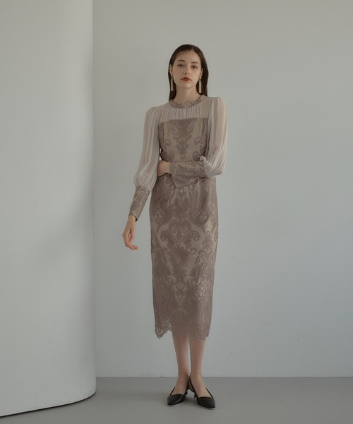 ANDRESD ドレス ダマスクギャザードレス / damask gather dress