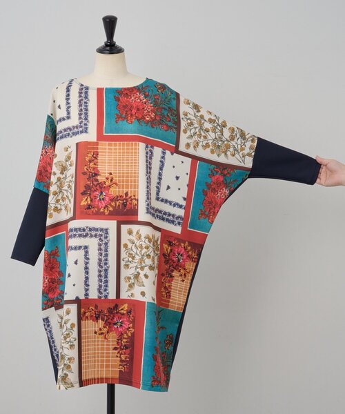 BEARDSLEY（ビアズリー） ワンピース スカーフパッチワークプリント