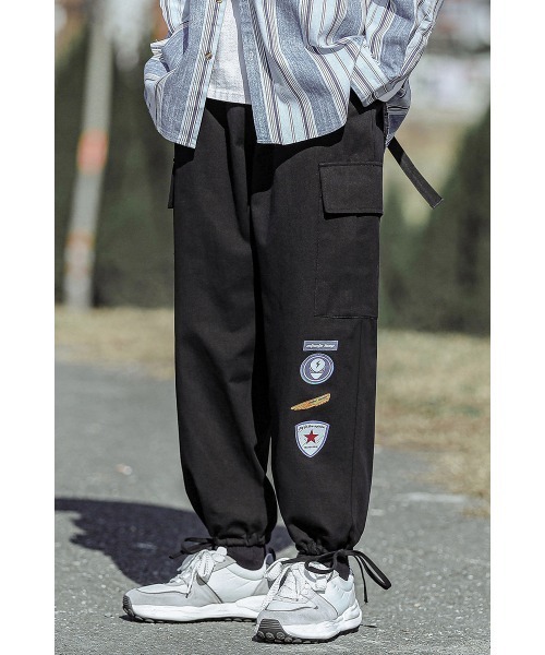 カーゴパンツ 「HOOK」 サイドポケット ワッペンプリント・裾紐付き