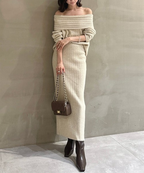 anuans（アニュアンス） ワンピース オフショルリブニットセットアップ