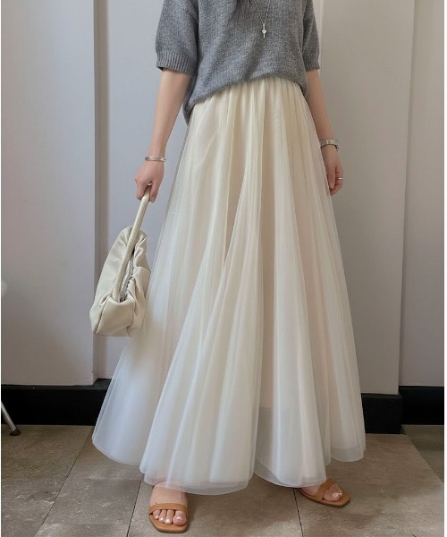 Maison Calme スカート 「26年春夏新作」ふわふわチュール ギャザー