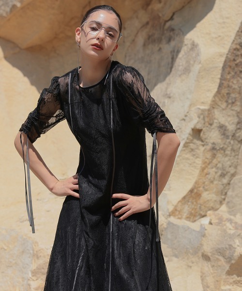 Callarus ドレス 「Callarus」サテンパイピング切替グログランベルト総