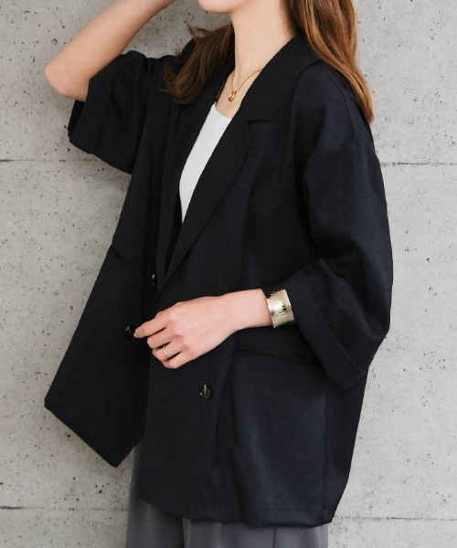 ジャケット テーラードジャケット リネンライクダブルブレスト半袖