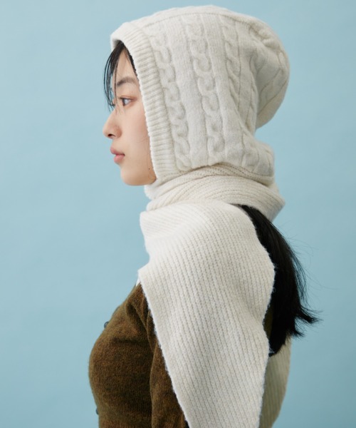 FUULLY STUDIO ニット帽 ニットキャップ ケーブルニットフーディ