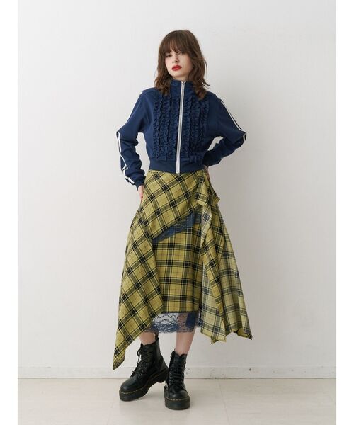 jouetie（ジュエティ） スカート アシメヘムレースチェックスカート