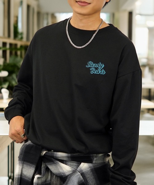 tシャツ バックプリント グラフィック ロンT サガラ刺繍 ロゴ 長袖 T