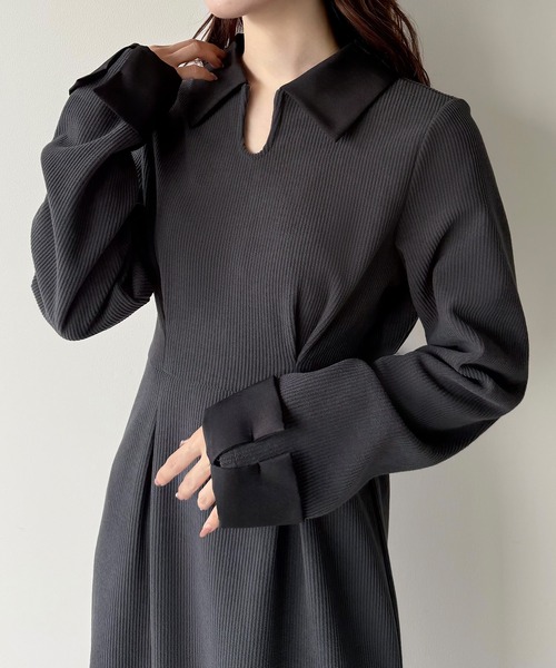 JUNOAH（ジュノア） ワンピース バイカラーコーデュロイタイト