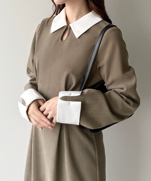 JUNOAH（ジュノア） ワンピース バイカラーコーデュロイタイト