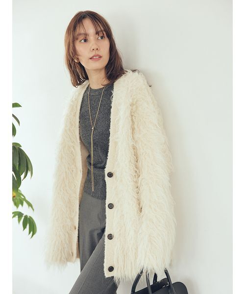 Mila Owen（ミラオーウェン） カーディガン スコッチ釦シャギーニット