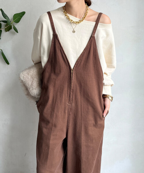 DouDou（ドゥドゥ） オールインワン 細紐デニムフロントジップ