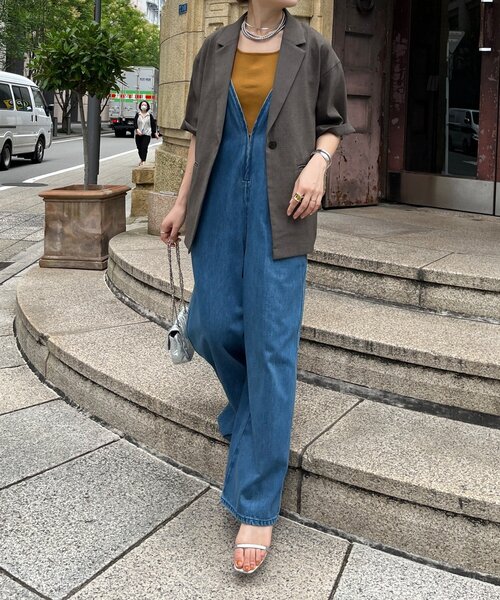 DouDou（ドゥドゥ） オールインワン 細紐デニムフロントジップ