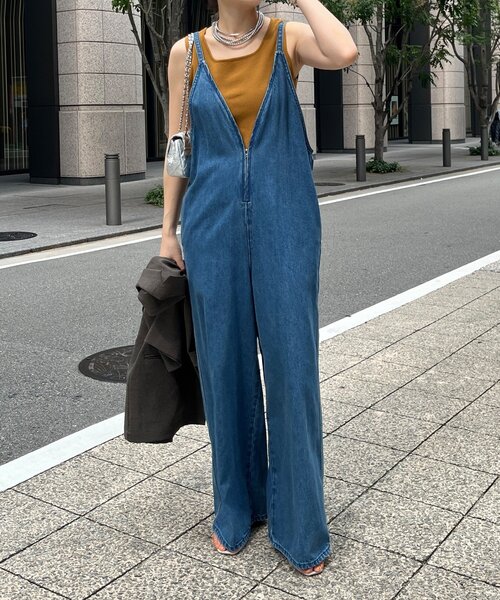 DouDou（ドゥドゥ） オールインワン 細紐デニムフロントジップ