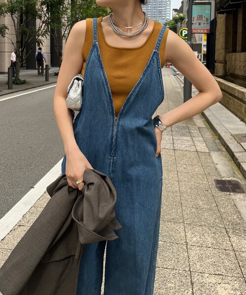 DouDou（ドゥドゥ） オールインワン 細紐デニムフロントジップ