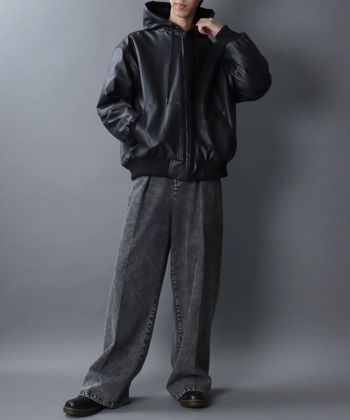 SITRY（シトリー） ブルゾン アウター Synthetic Leather Zip Hoodie