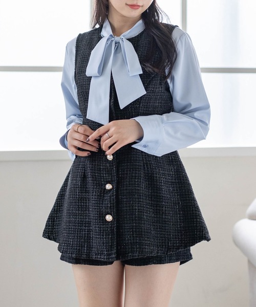 clear チュニック 「4色展開／人気定番」フロントボタンツイード