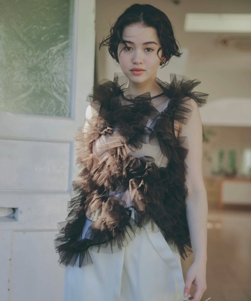 NOTRE emor（ノートルエモア） ブラウス シャツ asymmetry tulle tops