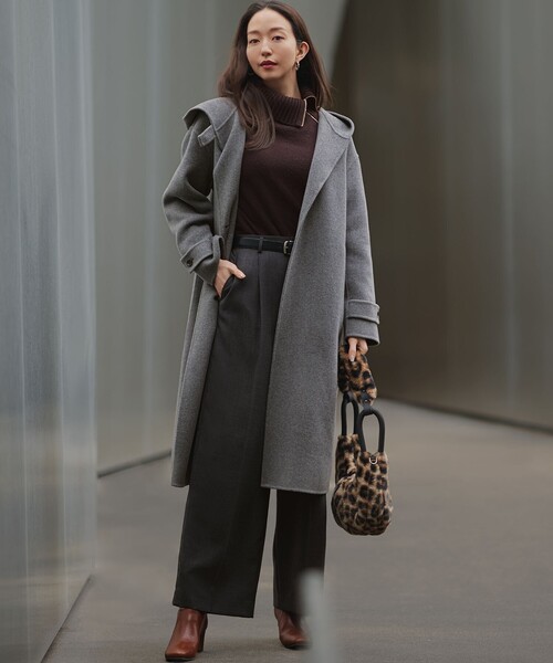 ニット セーター ボイルドウールコンビ ジップ タートルニット