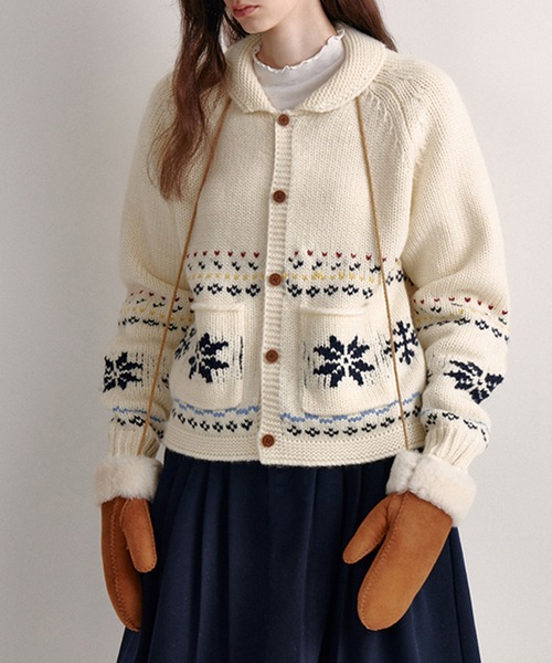 カーディガン ノルディック柄 ウールニットカーディガン FD24S356
