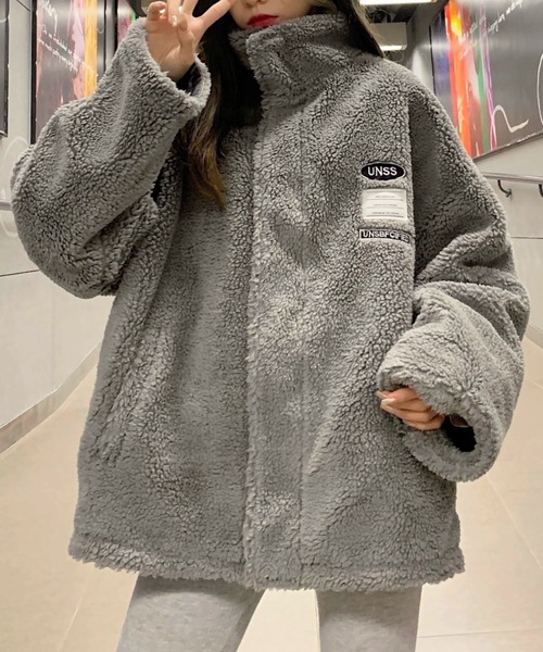 DIAVEL ブルゾン アウター 「リバーシブル」ボア×ナイロン中綿スタンド