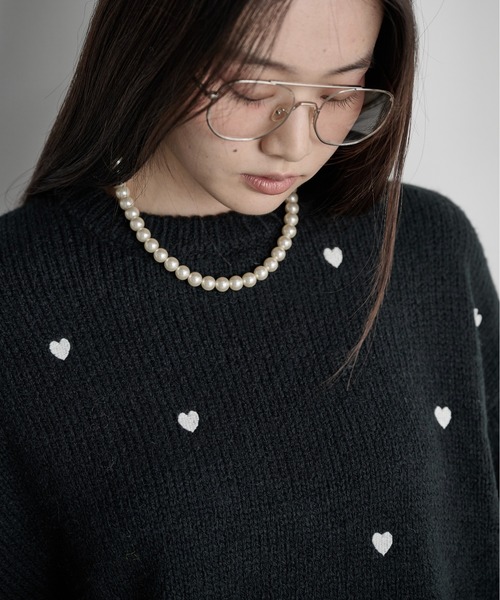 THE Yon ニット セーター ハート刺繍ニットプルオーバー レディース