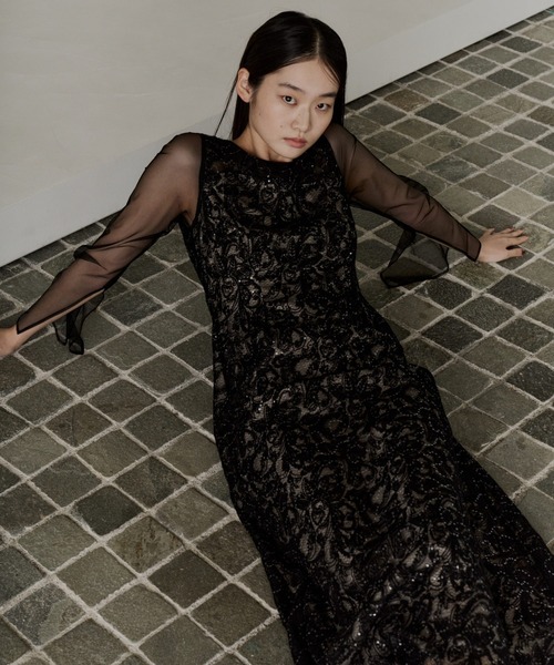 ANDRESD ドレス リーフエンブロイダリーバックデザインドレス / leaf