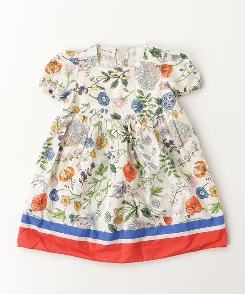 GUCCI（グッチ） 「KIDS」花柄半袖ワンピース 18/24m ベージュ キッズ