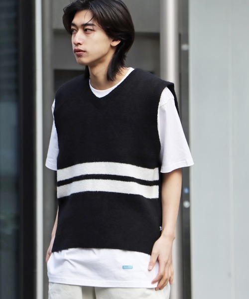 Stussy ストライプ ジップアップベスト Stussy ストライプ ジップ