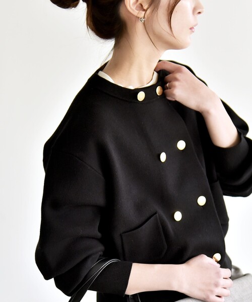 quaranciel カーディガン quaranciel:「手洗い可能」ノーカラー ダブル