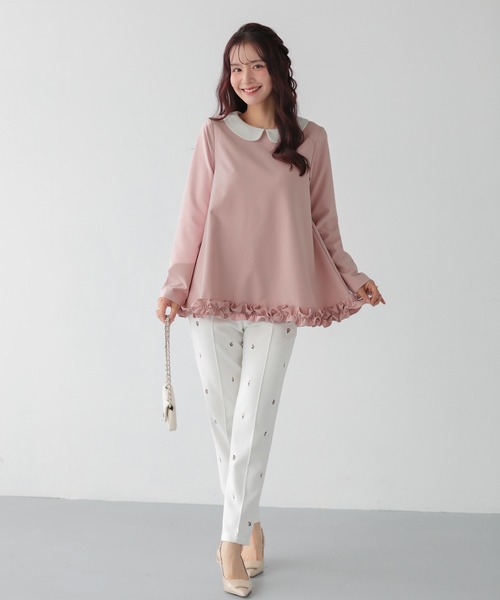 試着のみ！fitmoreホワイト フリル付きAラインシャツ Fit more