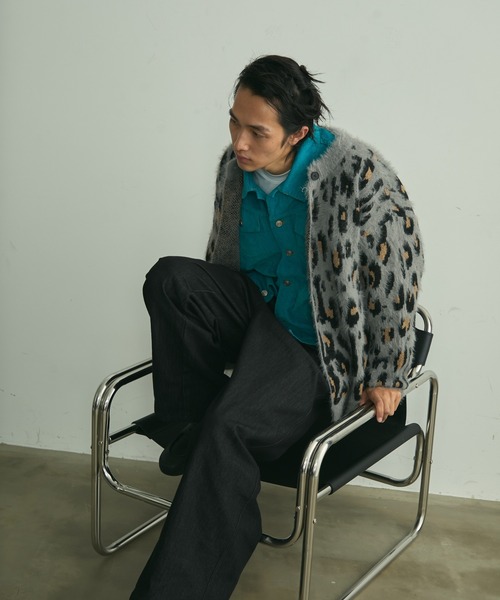 BLANK HOTEL カーディガン Fuzzy Leopard Crewneck Knit Cardigan