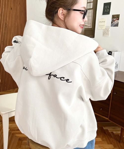 パーカー TC裏毛袖ワンポイントバック刺繍ジップアップパーカー