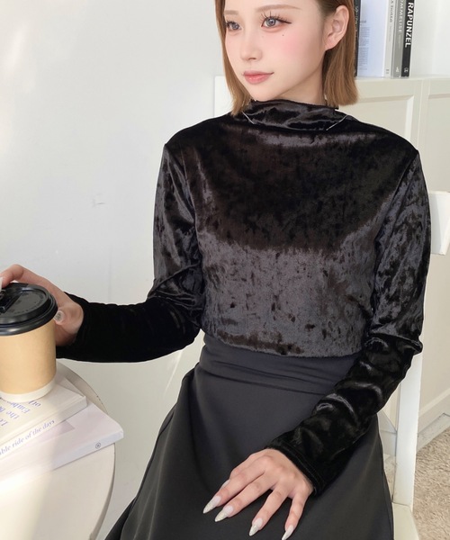 moment+ tシャツ クラッシュベロアハイネックメローカットソー