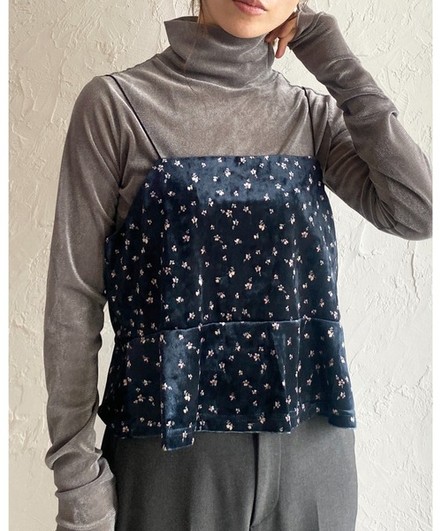 She's Closet キャミソール フレア切り替え花柄ベロアキャミソール