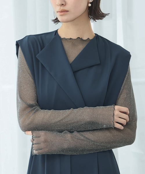 LOWO tシャツ シースルートップス 長袖 ラメ チュール メロウ メロー