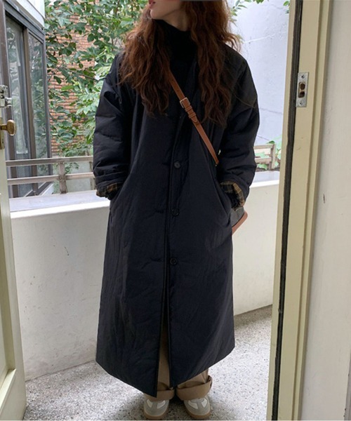 トレンチコート コート チェック柄裏地付きロングトレンチコート