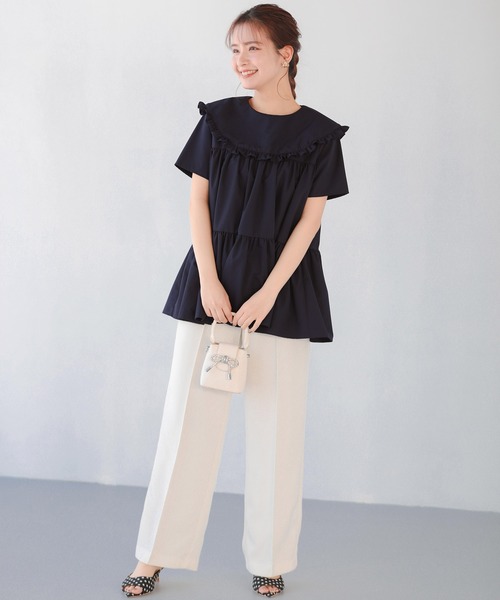 Fit more（フィットモア） ブラウス シャツ ラウンドフリル襟