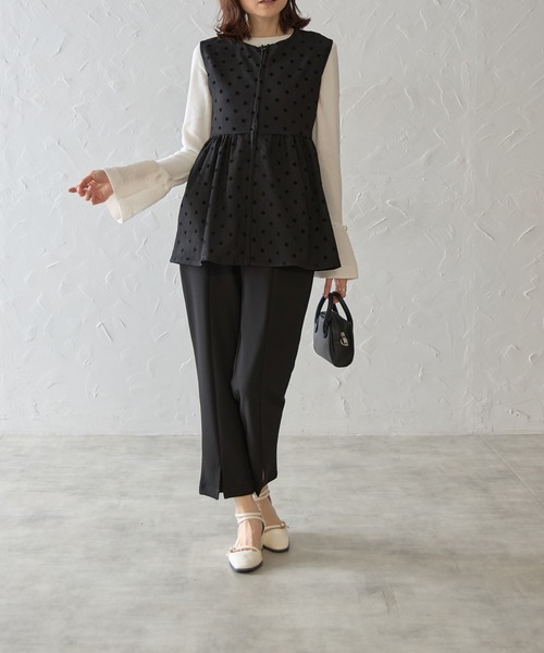 each alchemist ベスト ジレ フロッキードットペプラムジップアップ