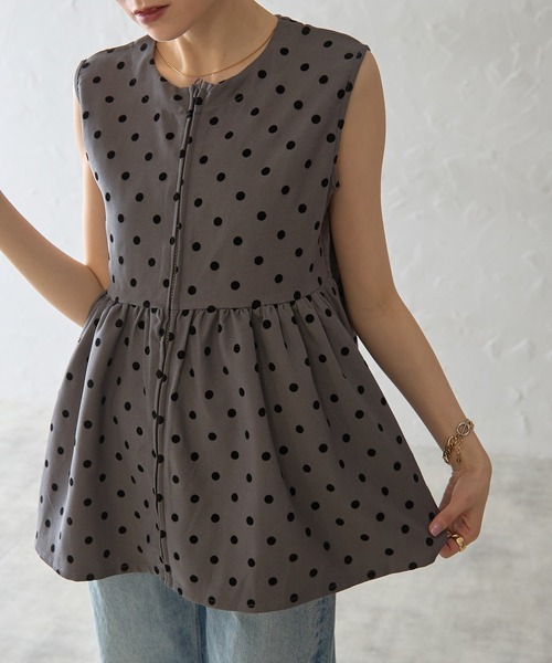 each alchemist ベスト ジレ フロッキードットペプラムジップアップ