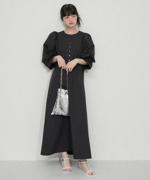 ADAM ET ROPE'（アダムエロペ） 7分袖ワンピース 40 ブラック