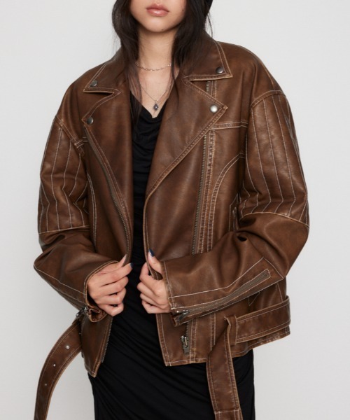 LAGUA GEM（ラグアジェム） レザージャケット ライダース BELTED OVER