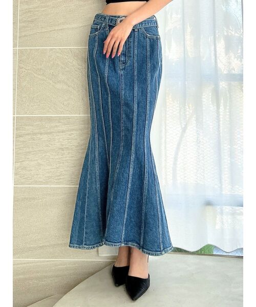 GYDA（ジェイダ） デニムスカート ハイウエストバックルベルトデザイン